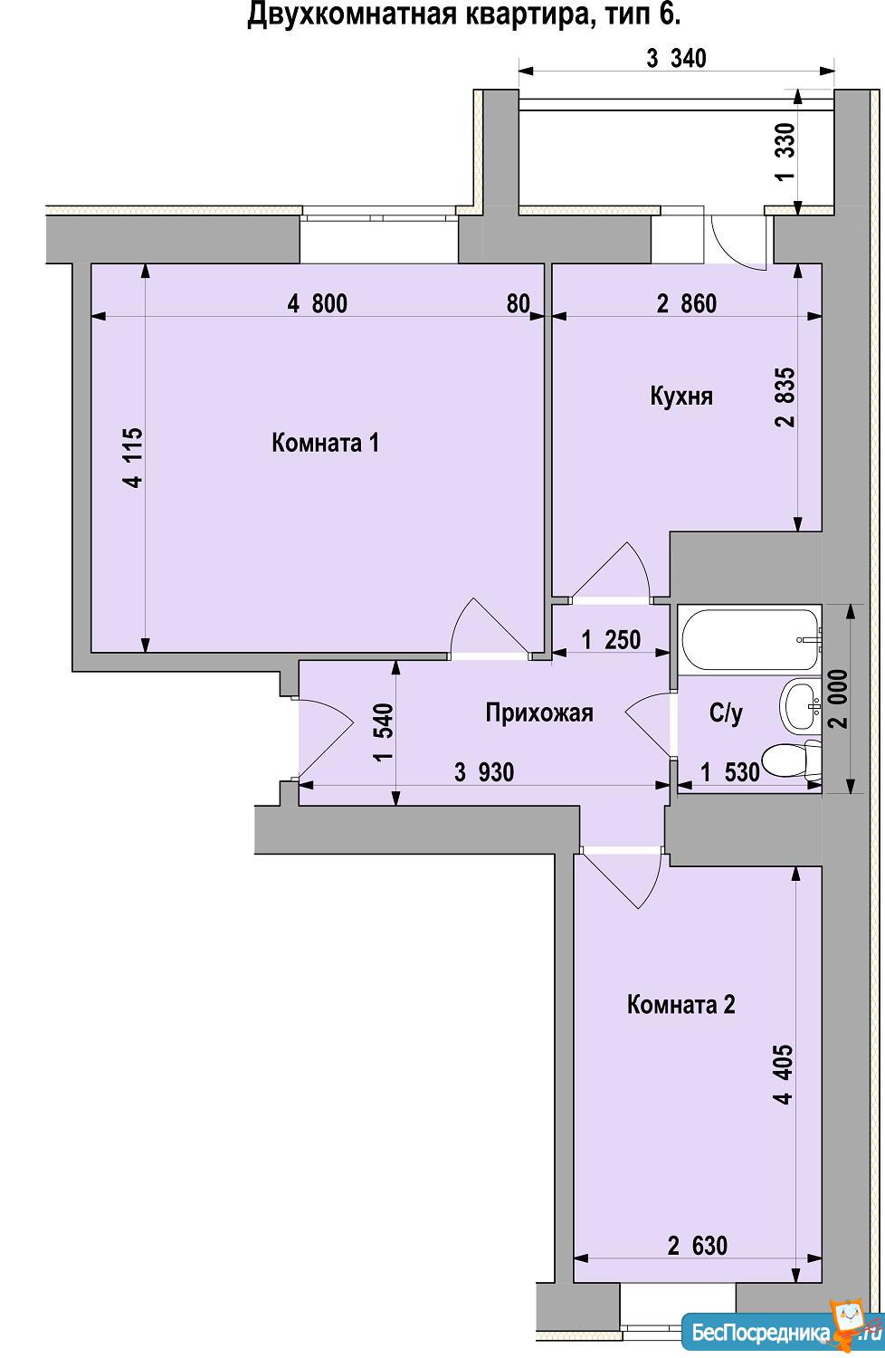 План двухкомнатной квартиры улучшенной планировки